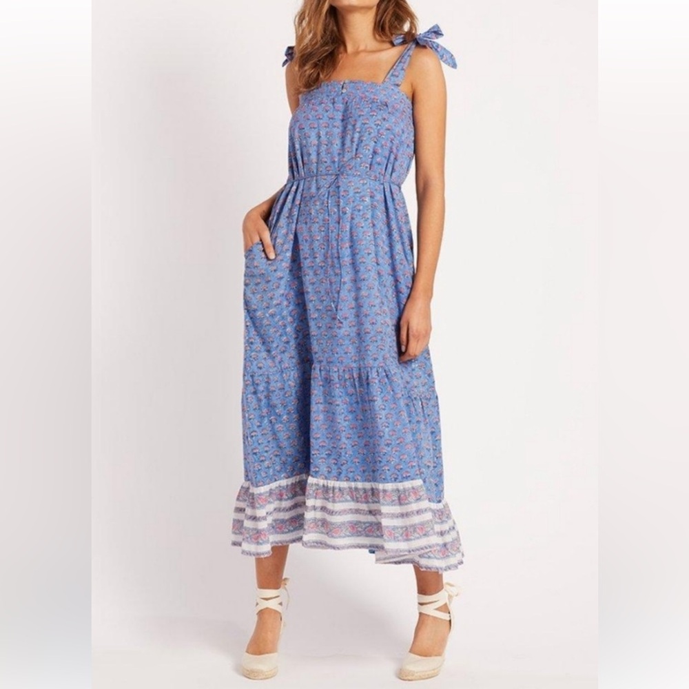 Anthropologie Cleobella India Midi  Dress Blue Cotton Floral Size Small